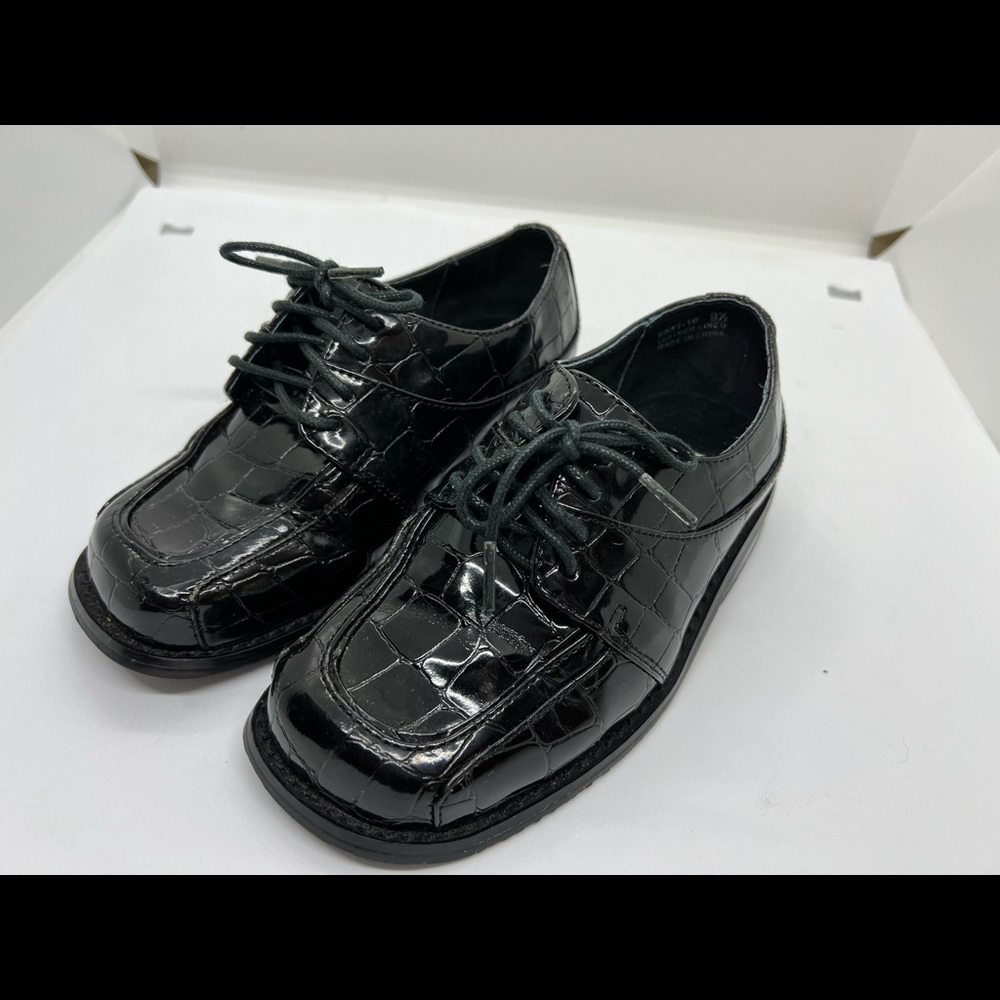 Toddler kids vintage dress shoes alligator black Miami vice polished laces